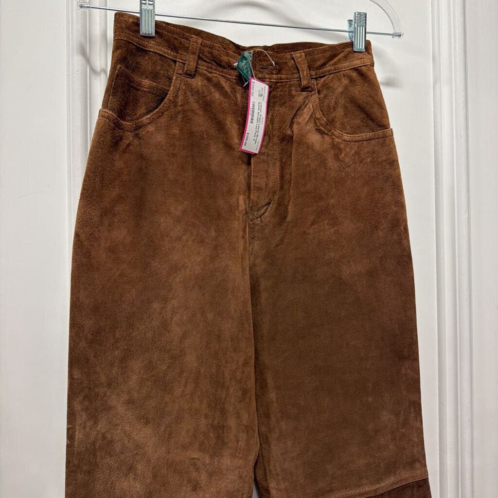 Brown Suede Straight Leg Pant, 4