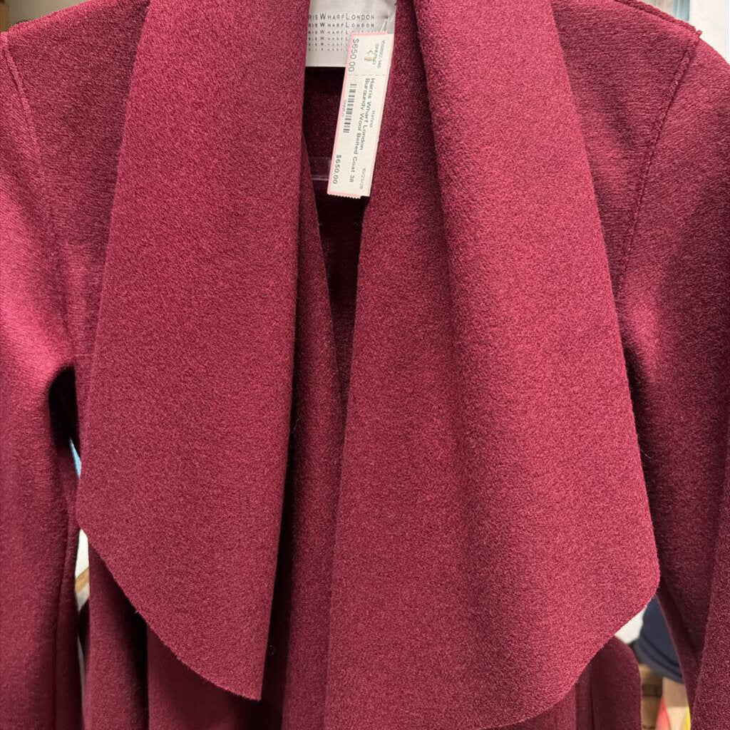 Burgundy Wool Belted Coat