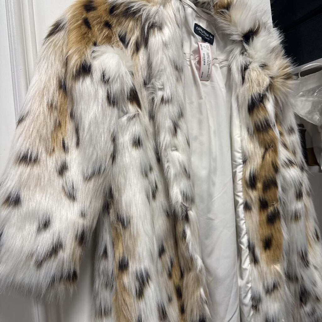 Coalition LA White/Brown Poly Faux Fur Coat