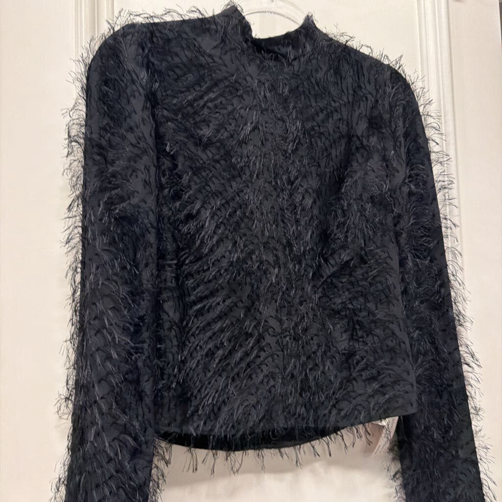 Black Acetate Blend Fringe Crop Top (NWT) 36 (retail 1890)