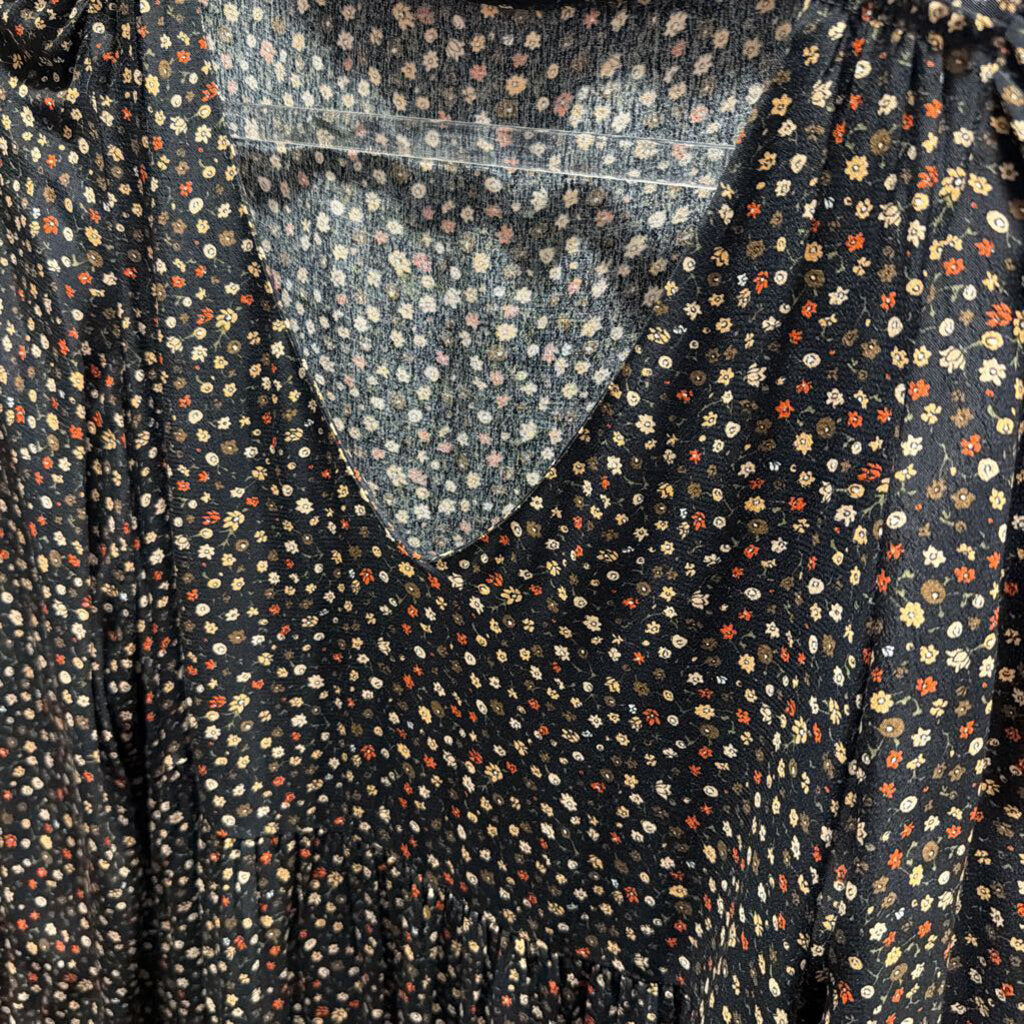 Black/Multi Floral Viscose Midi Dress