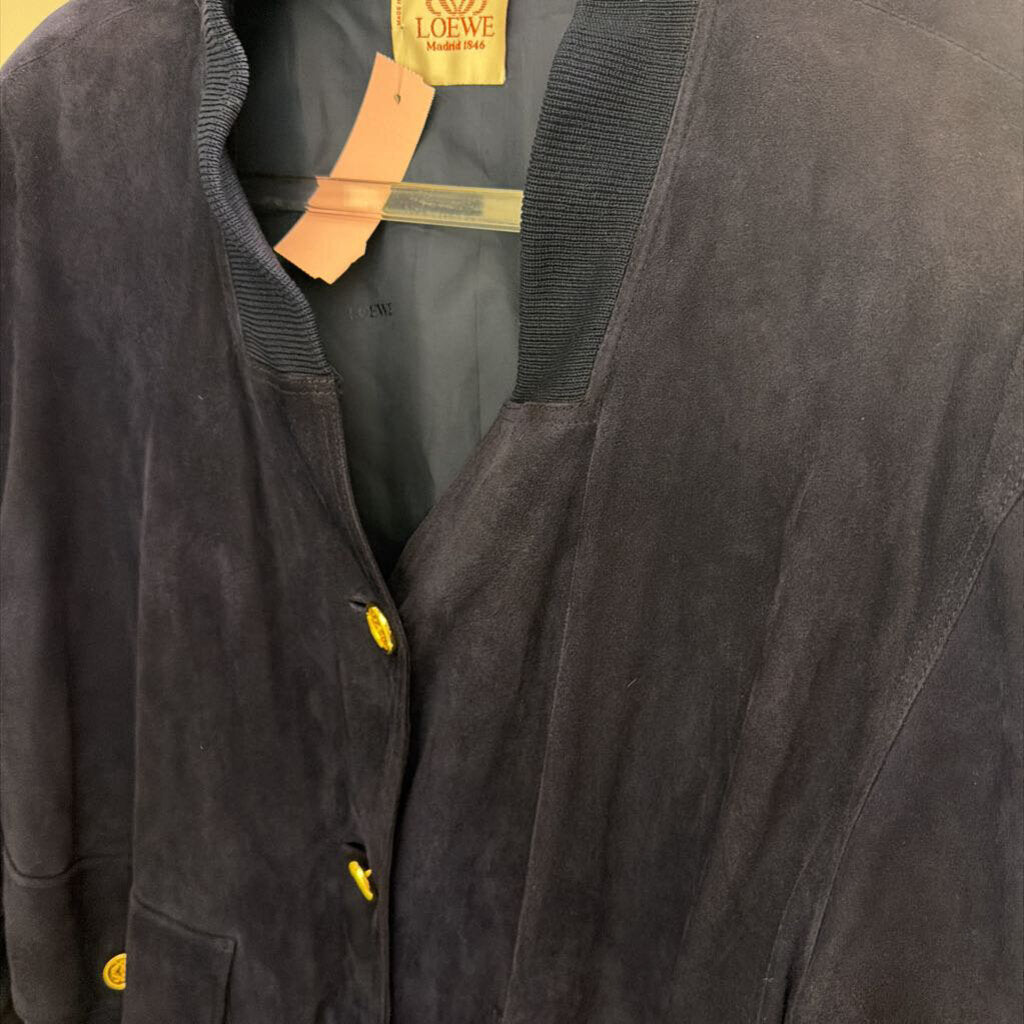 Vintage Navy Suede Bomber Jacket