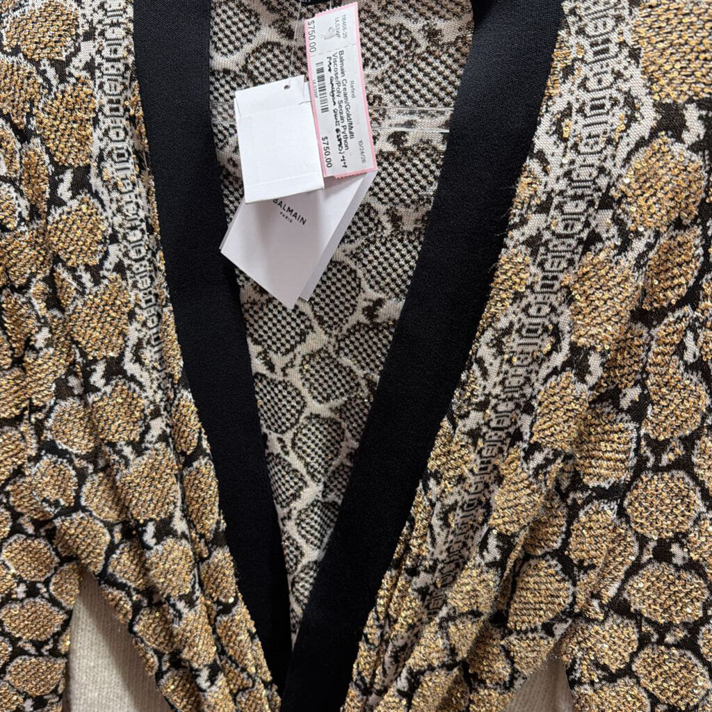 Cream/Gold/Multi Viscose/Poly Sequin Python Print Cardigan (NWT $2890)