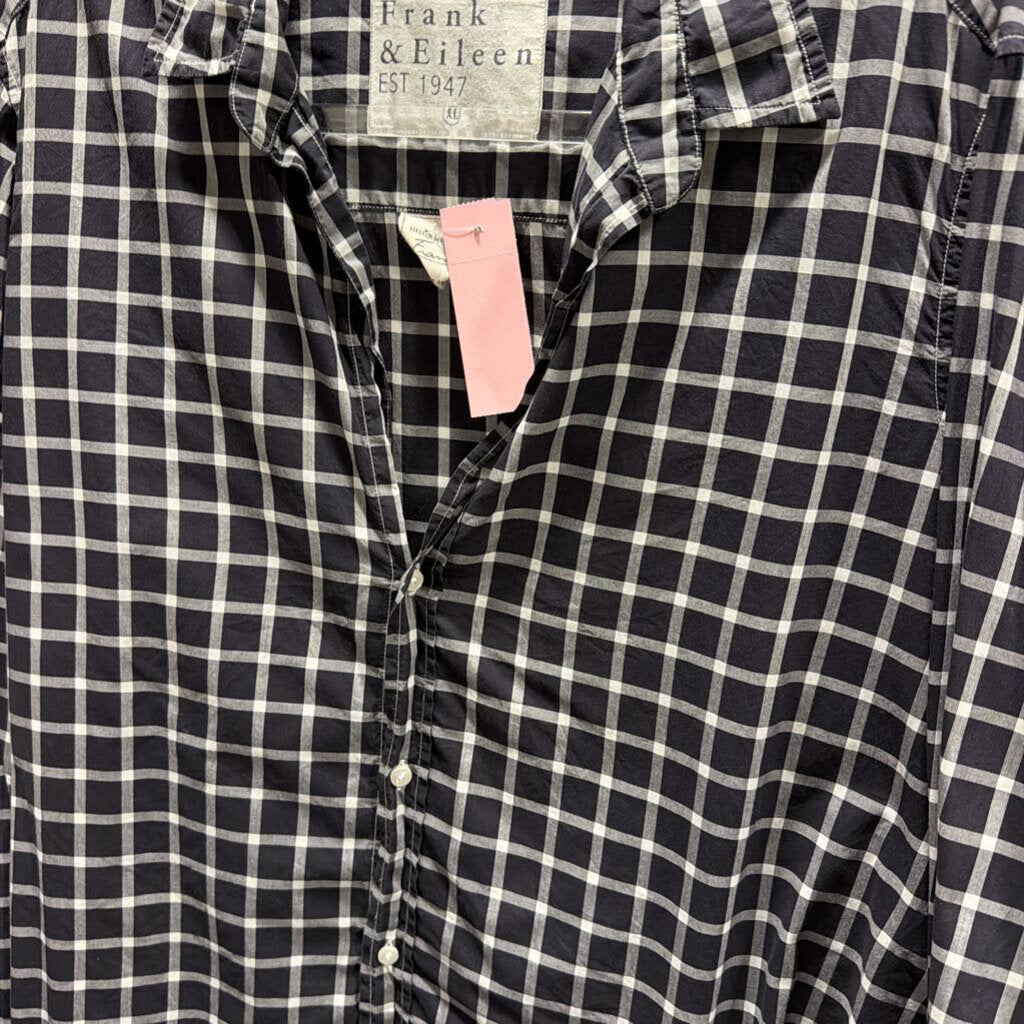 Black/White Plaid Cotton Button Up Top