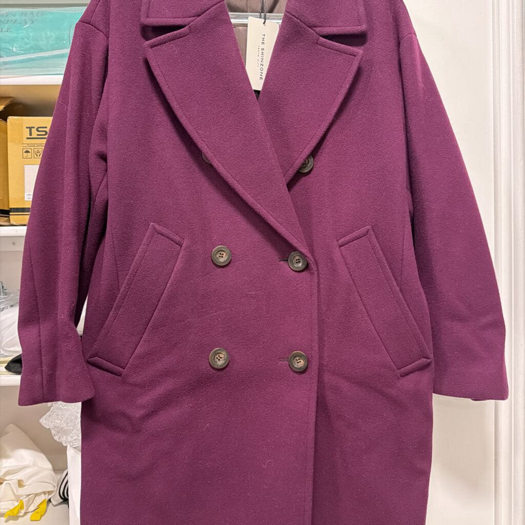 Purple Wool Blend Double Breasted Coat