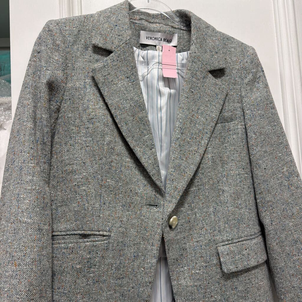 Grey Speckled Wool Blend Blazer