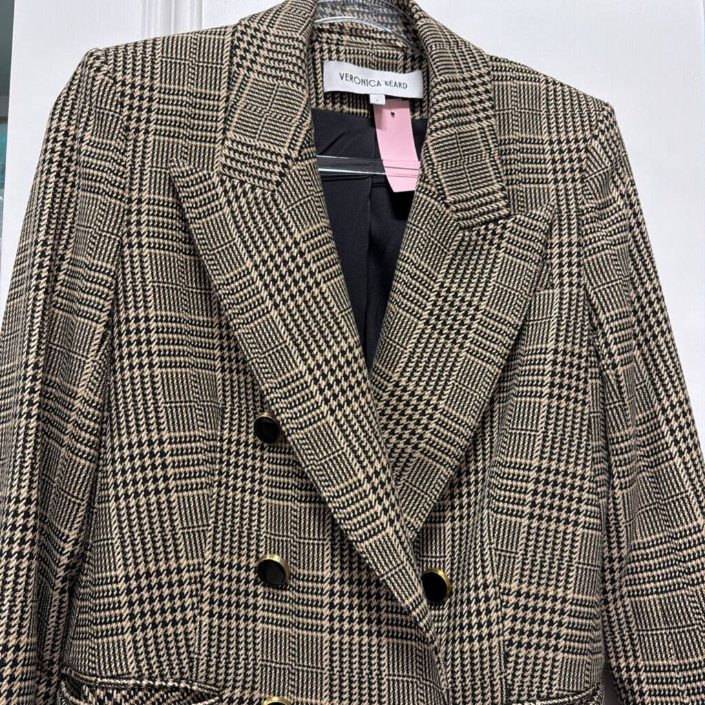 Brown Houndstooth Plaid Poly Blazer