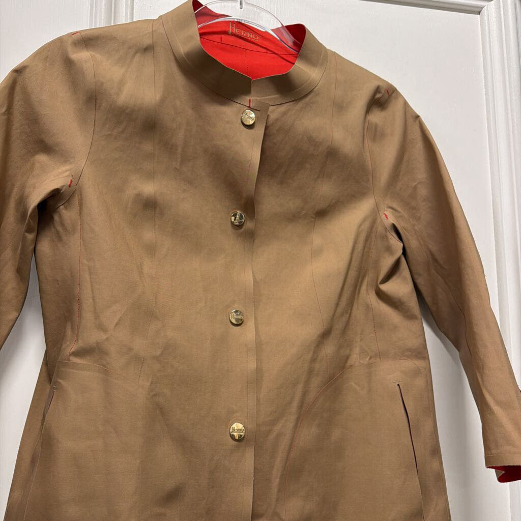 Beige/Red Reversible Cotton Mac Coat