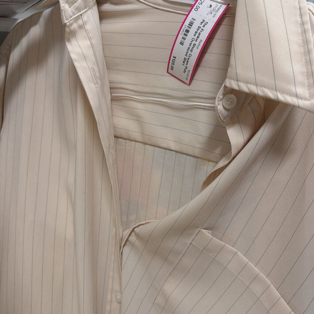 Cream Poly Pin Stripe Oversized Shirt