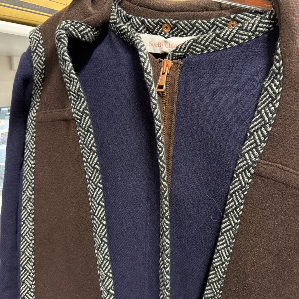 Navy Wool Coat w/ Contrast Trim