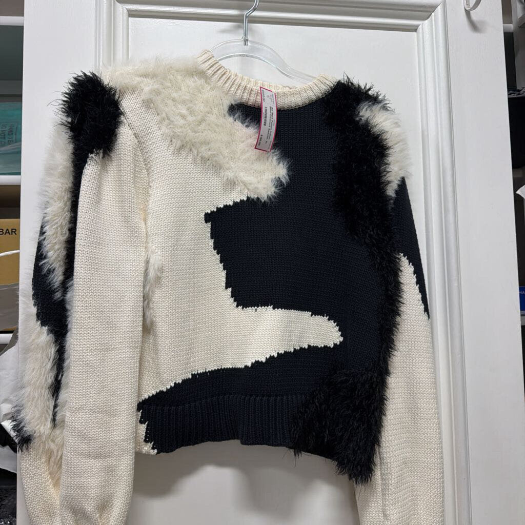 Black Pattern Cotton Blend Crewneck Sweater, XL