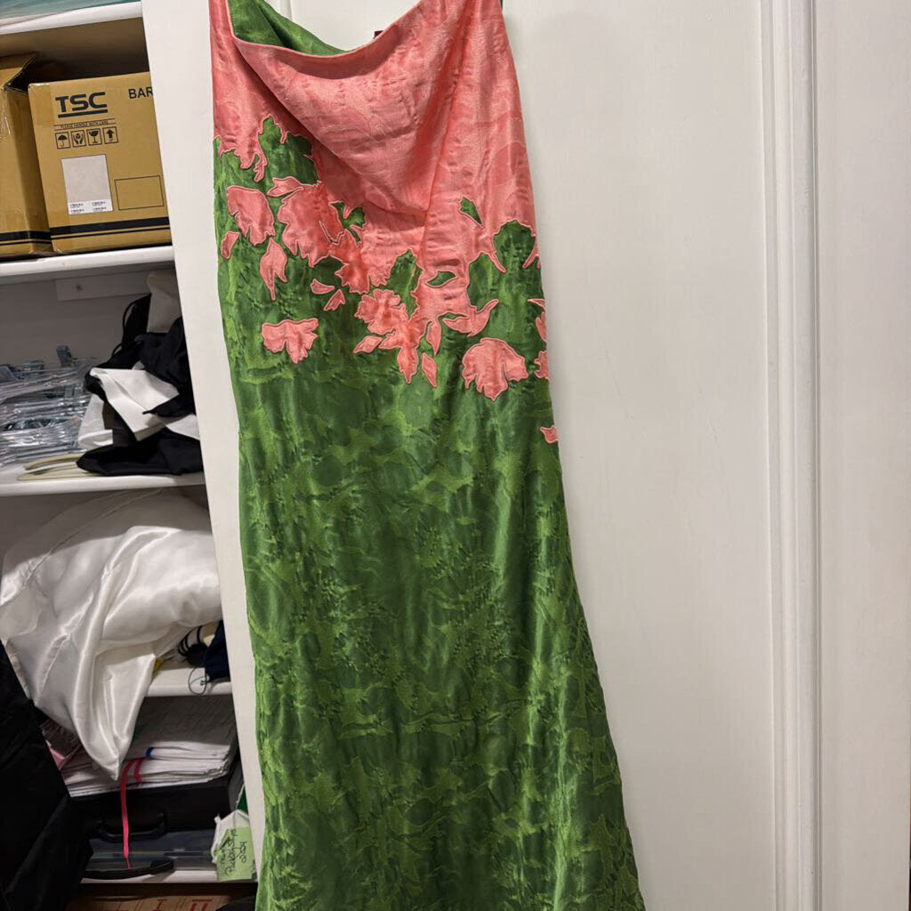 Green/Pink Satin Floral Burnout Long Skirt (est 1895)