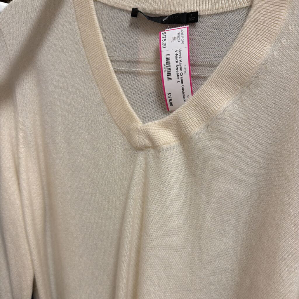Cream Cashmere V-Neck Sweater