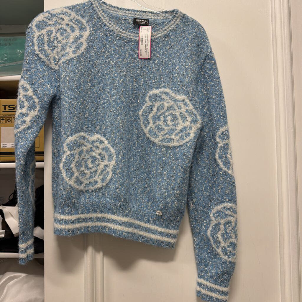Blue Cashmere Camilla Flower Sweater