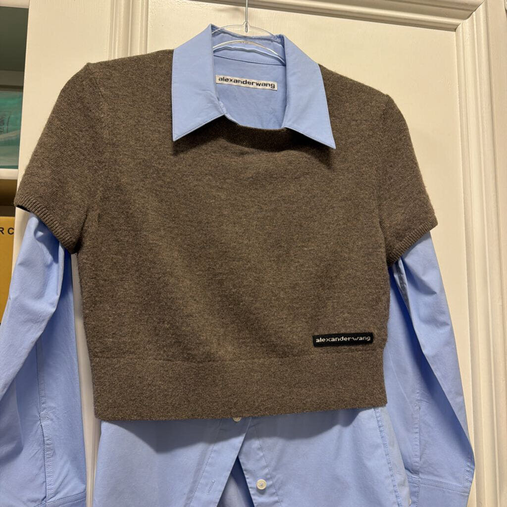 Blue/Gray Wool Blend Layered Top