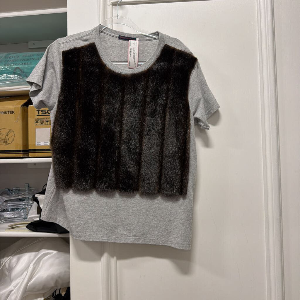 Gray/Brown Cotton Faux Fur Tee