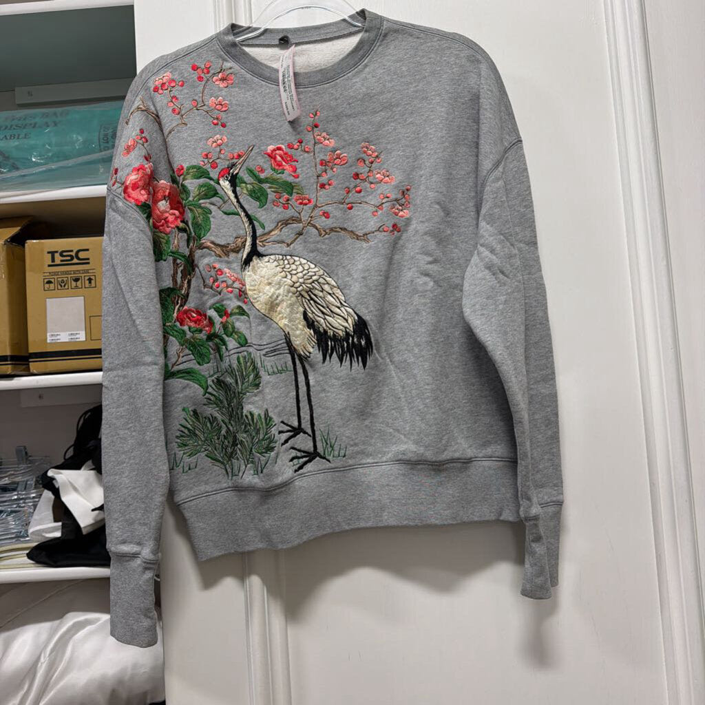 Grey Cotton Embroidered Sweatshirt (thread pulling)