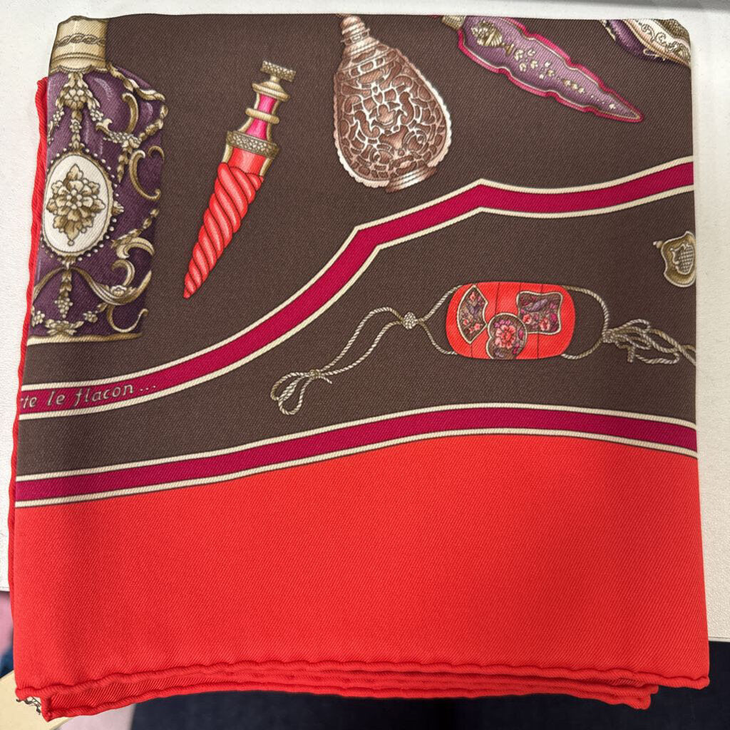 Red/Brown "Qu'importante le Flacon" Silk Scarf, 70 (NWT)