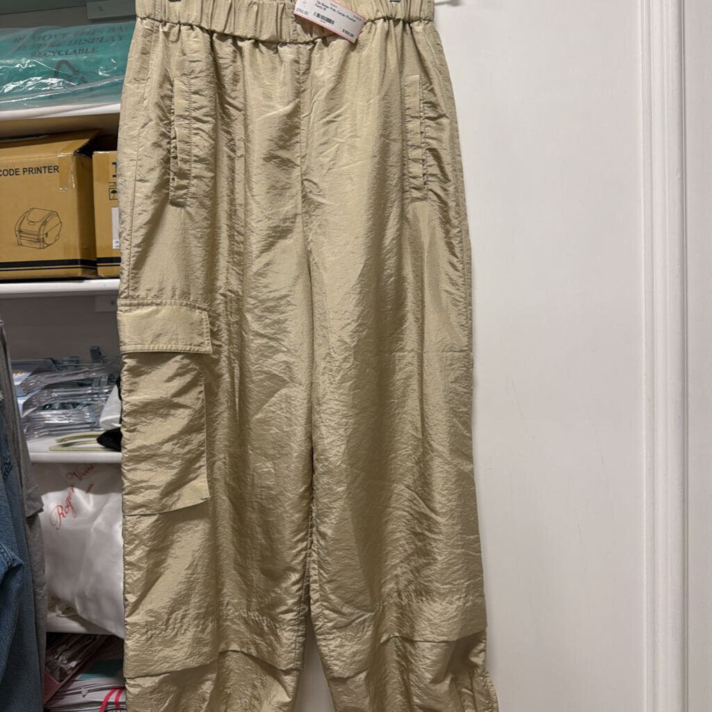 Beige Poly Cargo Pocket Pants