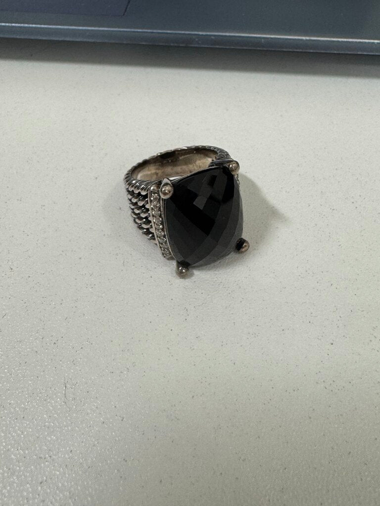 Sterling Silver Black Onyx & Diamond-Accent Cocktail Ring