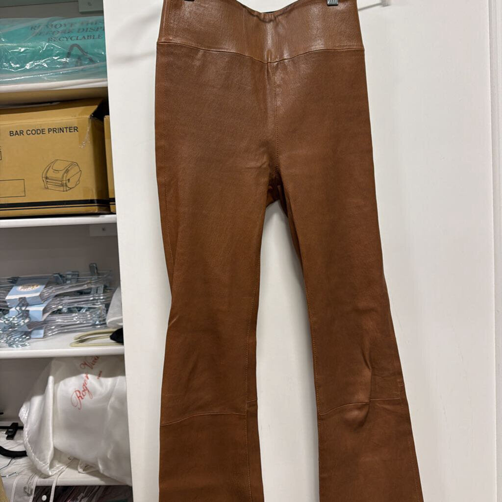 Brown Leather Crop Flare Pants