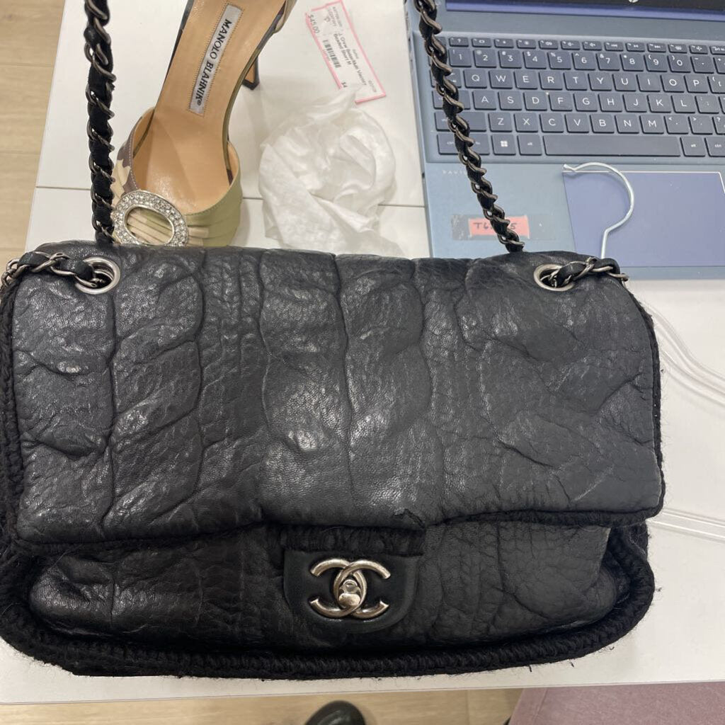Black Knit/Leather Single Flap (as is)