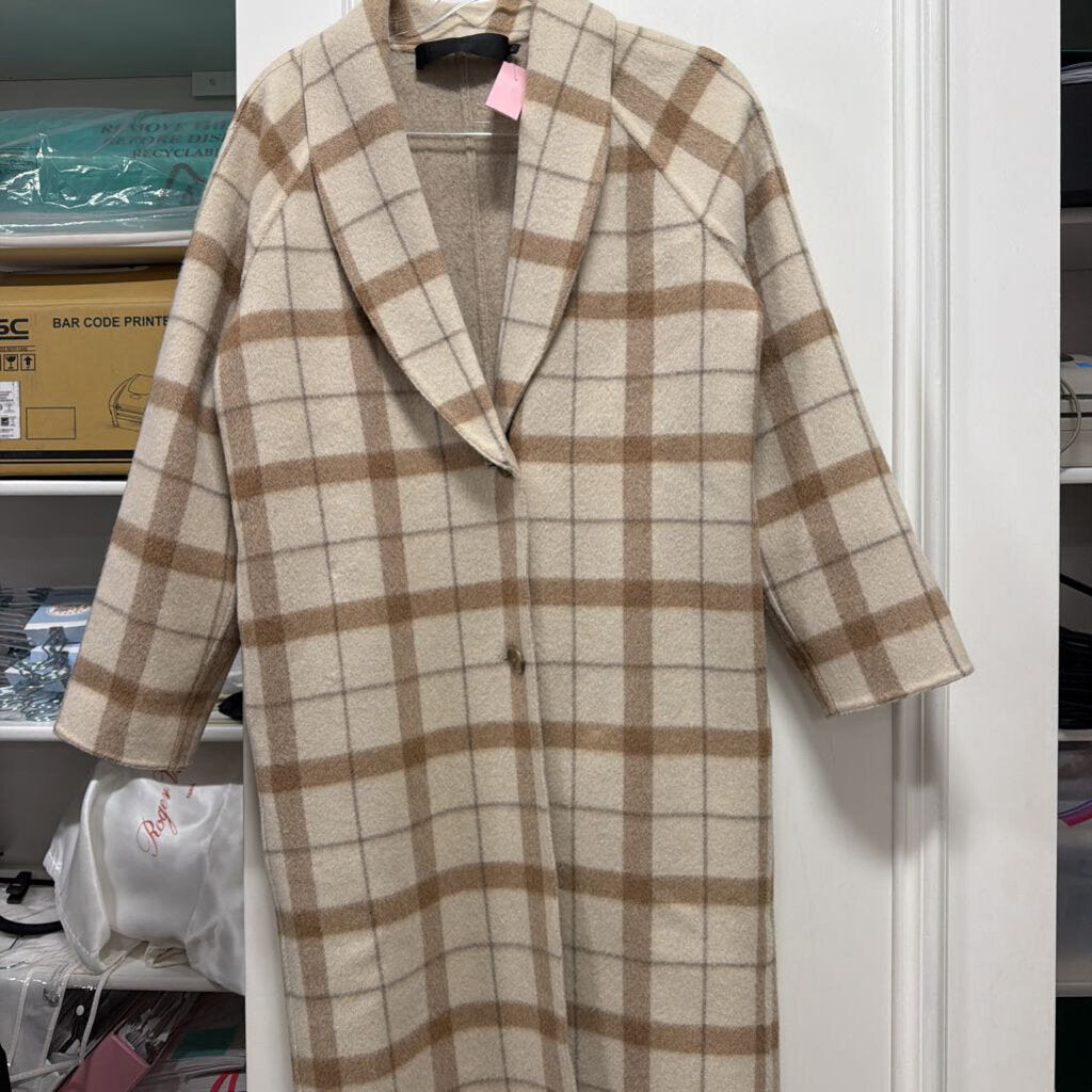 Beige/Brown Wool Blend Plaid Coat (R.895)