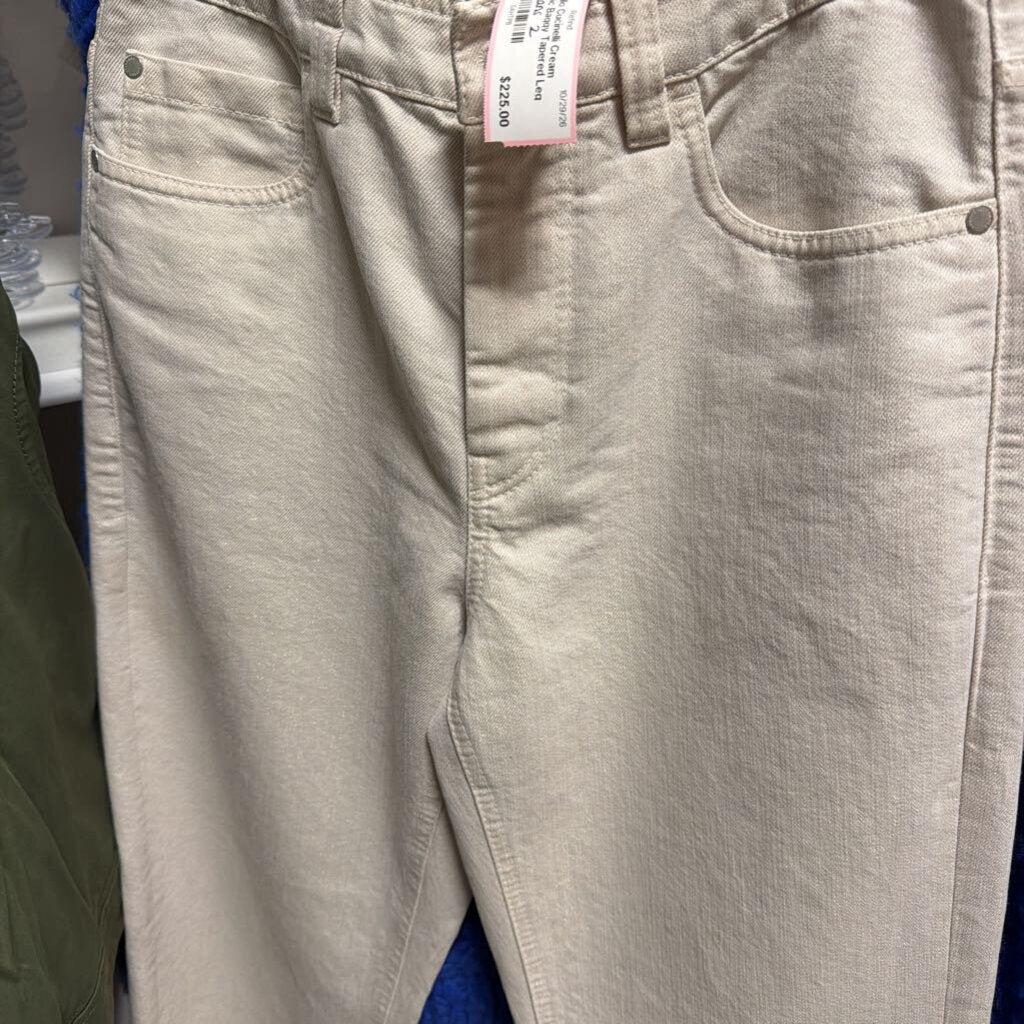 Cream Metallic Baggy Tapered Leg Jeans