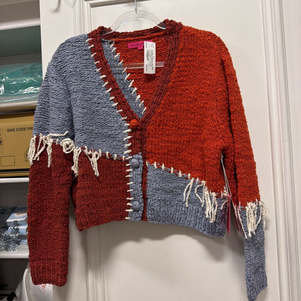 Rust/Blue Cotton Boucle Patchwork Cardigan (NWT 1295)