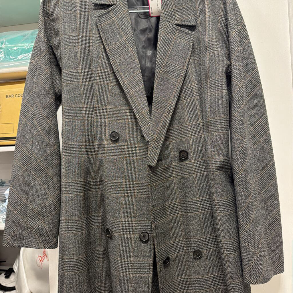 Grey Wool Plaid Trench Coat