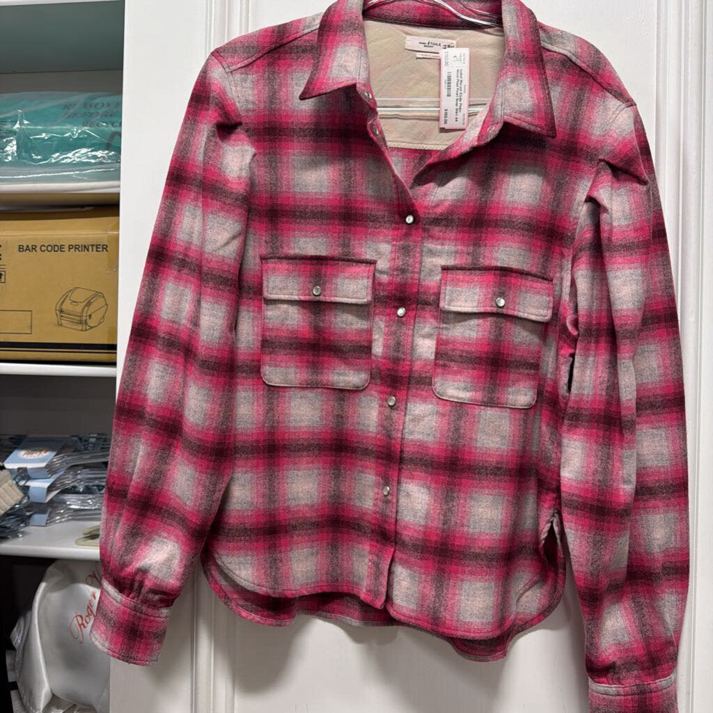 Pinkn Wool Plaid Pearl Snap Shirt