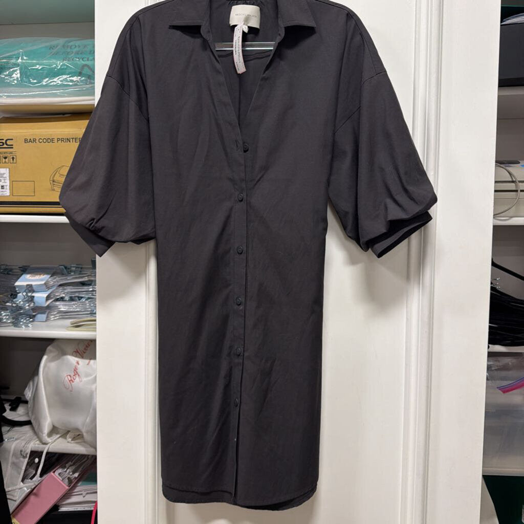 Black Poly/Cotton Shirt Dress