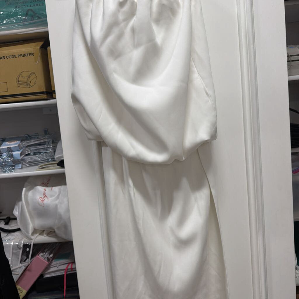 White Viscose Strapless Midi Dress