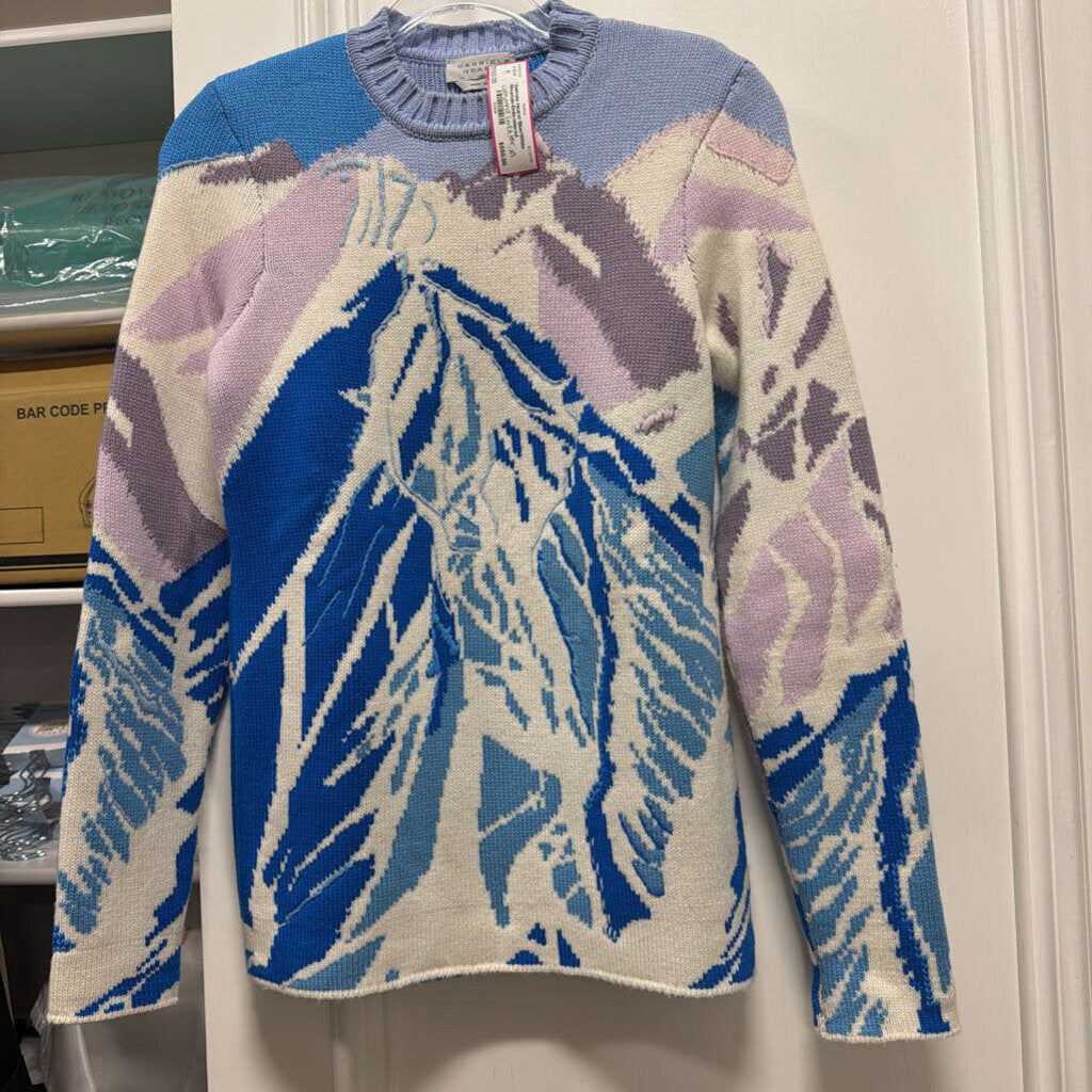 Blue/White Mountain-Embroidered Cashmere Sweater