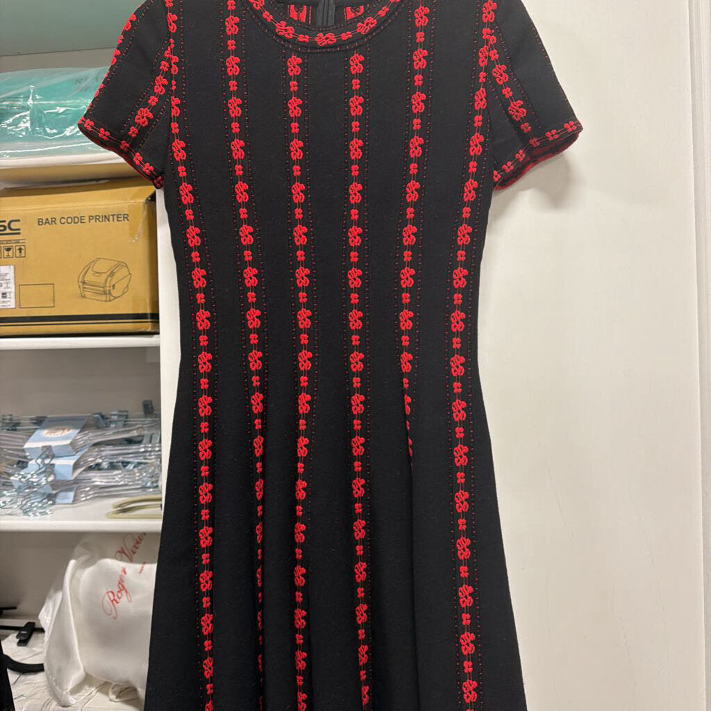 Black/Red Wool Blend Floral SS Dress
