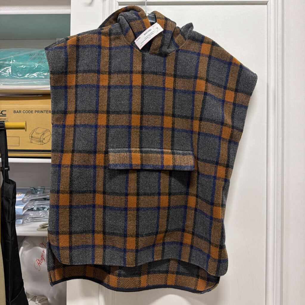 Mulitcolor Plaid Poly/Wool Hooded Poncho