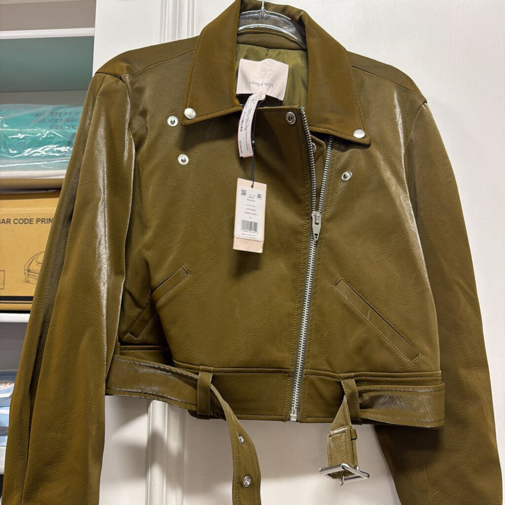 Olive Faux Leather Jacket (NWT)