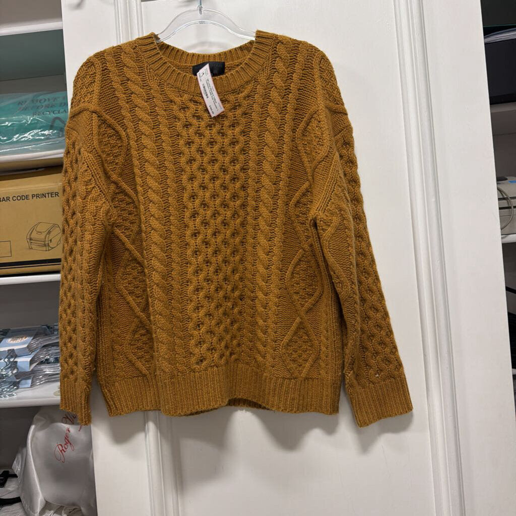 Mustard Yellow Cashmere Cable Knit Sweater