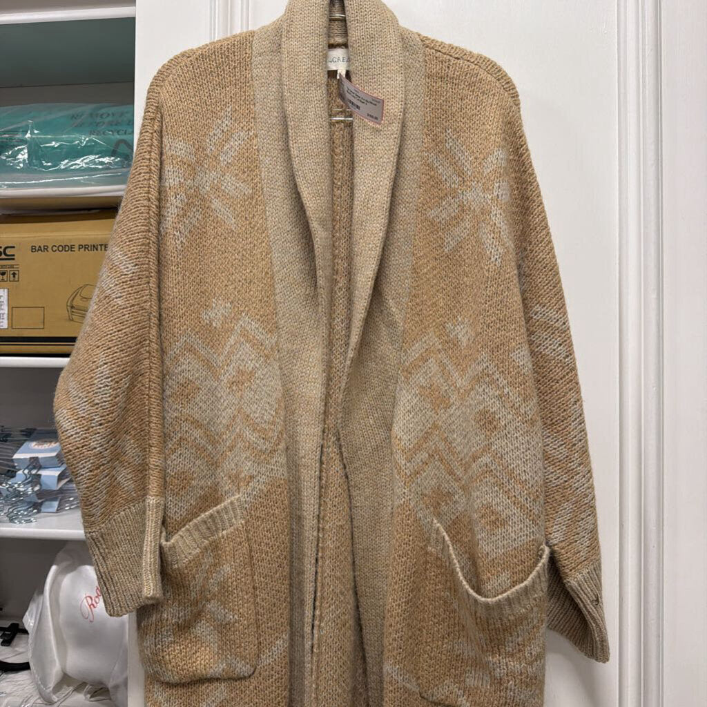 Beige Acrylic/Wool Blend Long Cardigan