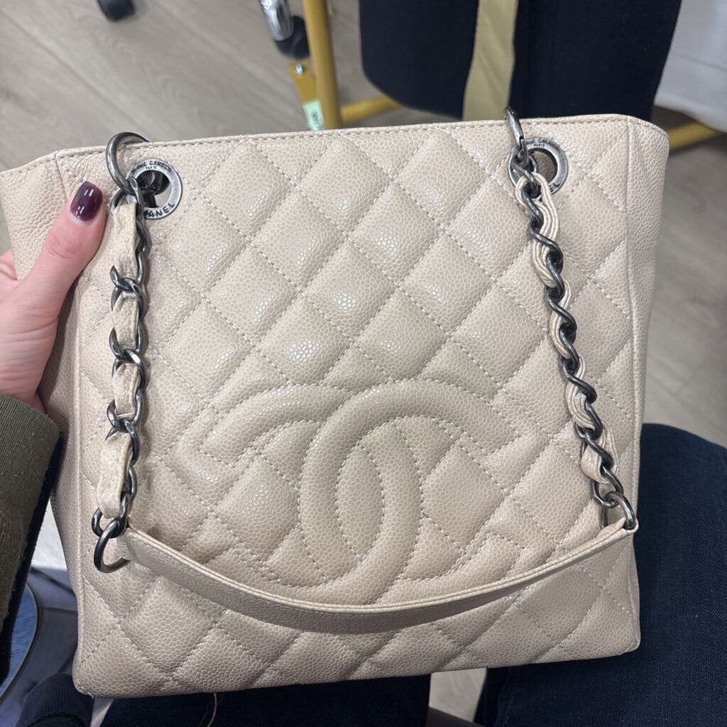 Beige Cavair Petite Shopping Tote
