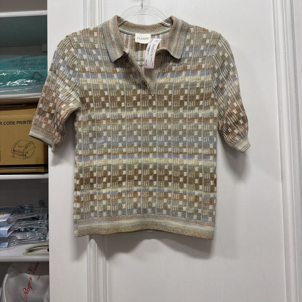 Brown/Blue Cotton Blend Knit Polo