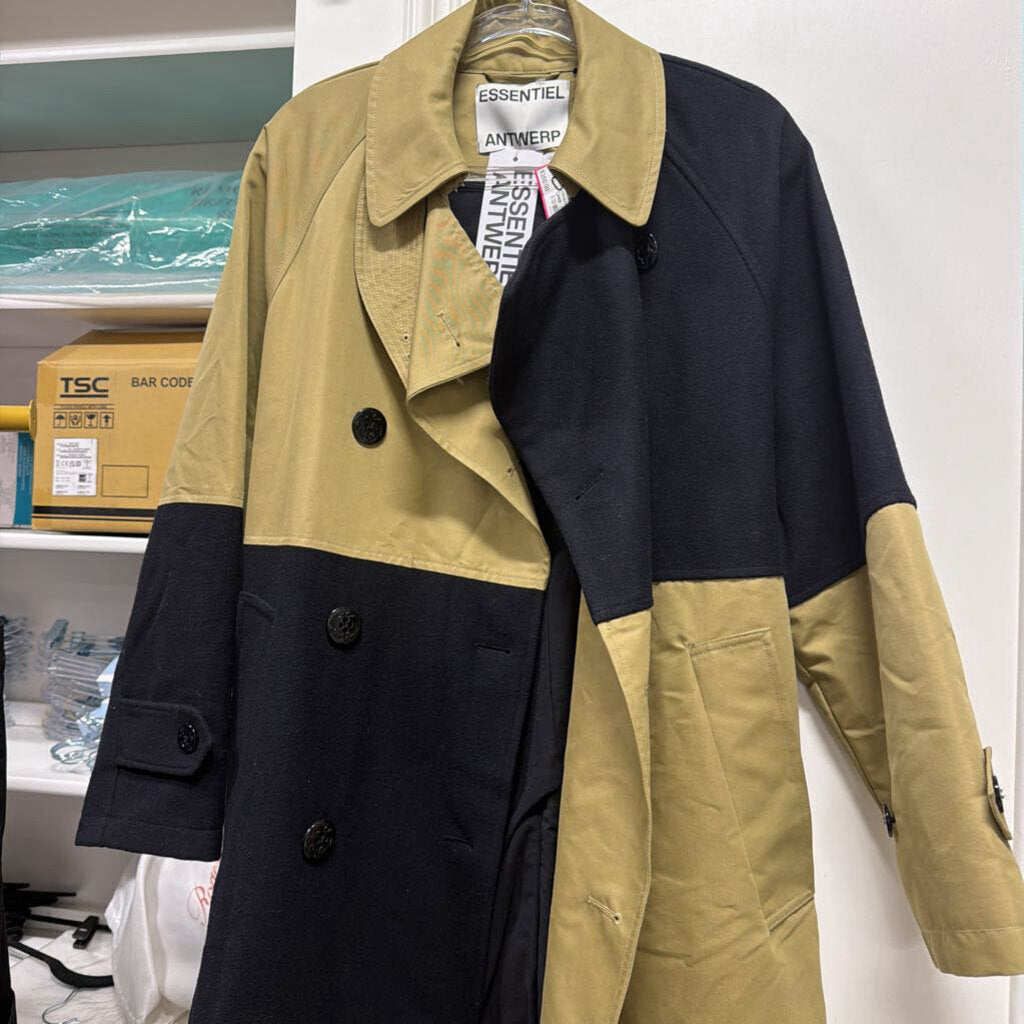 Khaki/Black Cotton/Wool Blend Trench Coat (NWT)