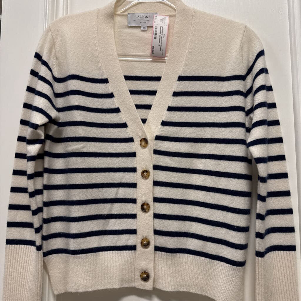 Cream/Navy Stripe Cashmere Cardigan