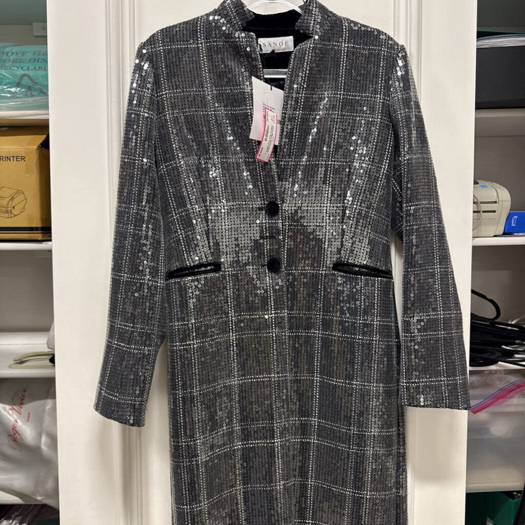 Black Sequin Doris Paillette Maxi Coat (NWT), 4 (retail 1395)