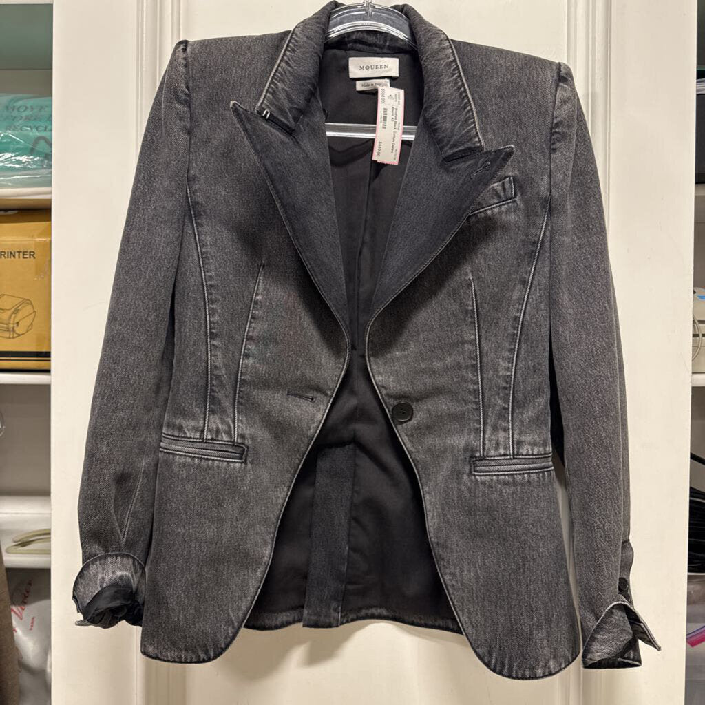 Washed Black Cotton Denim Blazer