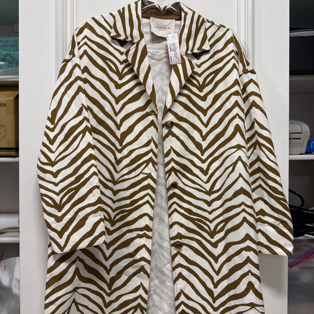 Brown/Cream Cotton/Linen Zebra Stripe Jacket