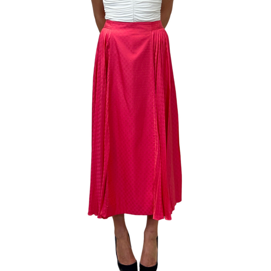 Balmain Pink Silk Mini Monogram Midi Skirt