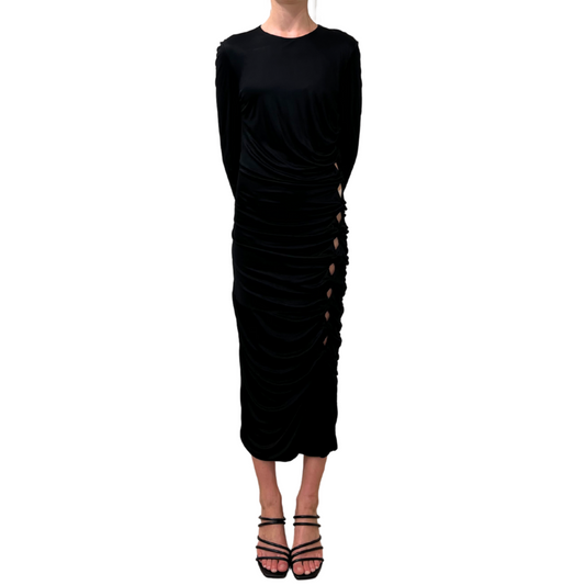 Versace Black Viscose Long Sleeve Cutout Maxi NEW