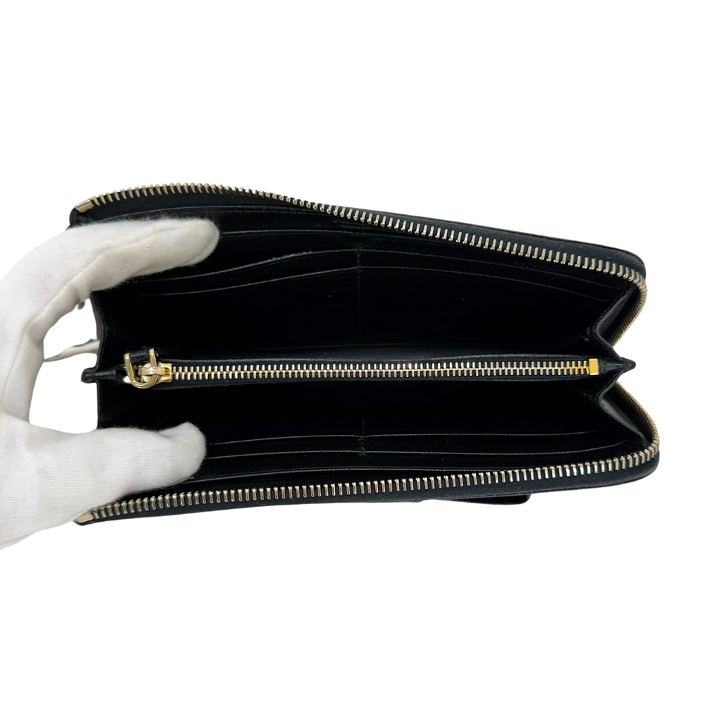 Prada Black Saffiano Zip Bow Wallet