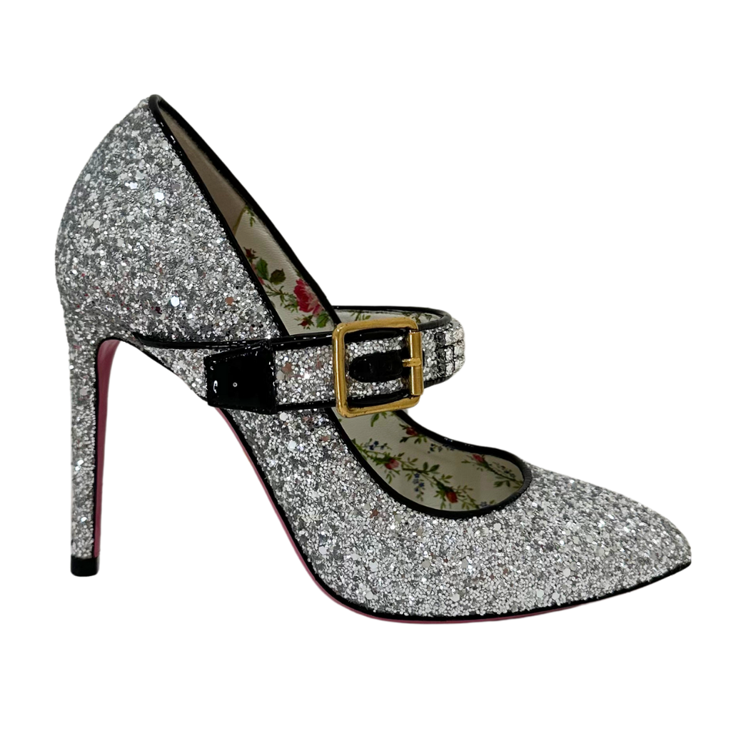 Gucci Silver Glitter Pumps, 36